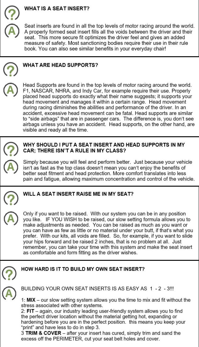 Seatinserts.com FAQ